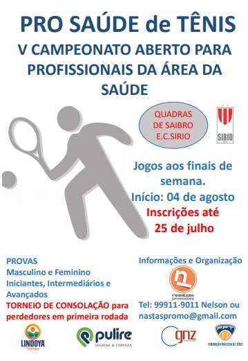 ESPORTE CLUBE SÍRIO E NASTAS PROMOÇÕES REALIZAM O V CAMPEONATO ABERTO PARA PROFISSIONAIS DA ÁREA DA SAÚDE. ESPORTE CLUBE SÍRIO E NASTAS PROMOÇÕES REALIZAM O V CAMPEONATO ABERTO PARA PROFISSIONAIS DA ÁREA DA SAÚDE.