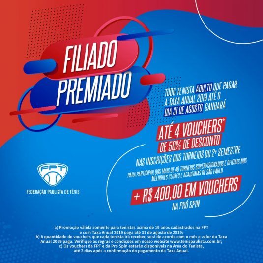 OPORTUNIDADE PARA OS TENISTAS ADULTOS FILIADOS NA FPT