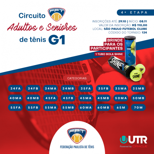 CIRCUITO FPT ADULTOS E SENIORES DE TÊNIS G1 – 4ª ETAPA CIRCUITO FPT ADULTOS E SENIORES DE TÊNIS G1 – 4ª ETAPA