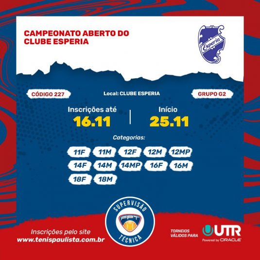 Alteração de data no torneio 227. Campeonato Aberto do Clube Esperia Alteração de data no torneio 227. Campeonato Aberto do Clube Esperia