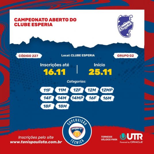 Alteração de data no torneio 227. Campeonato Aberto do Clube Esperia