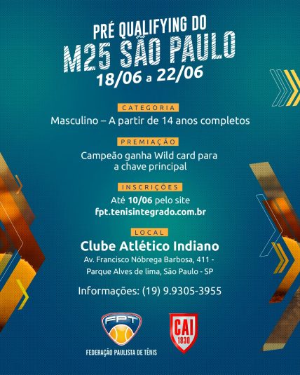 Federação Paulista de Tênis realiza pré-quali para o ITF M25 de São Paulo Federação Paulista de Tênis realiza pré-quali para o ITF M25 de São Paulo